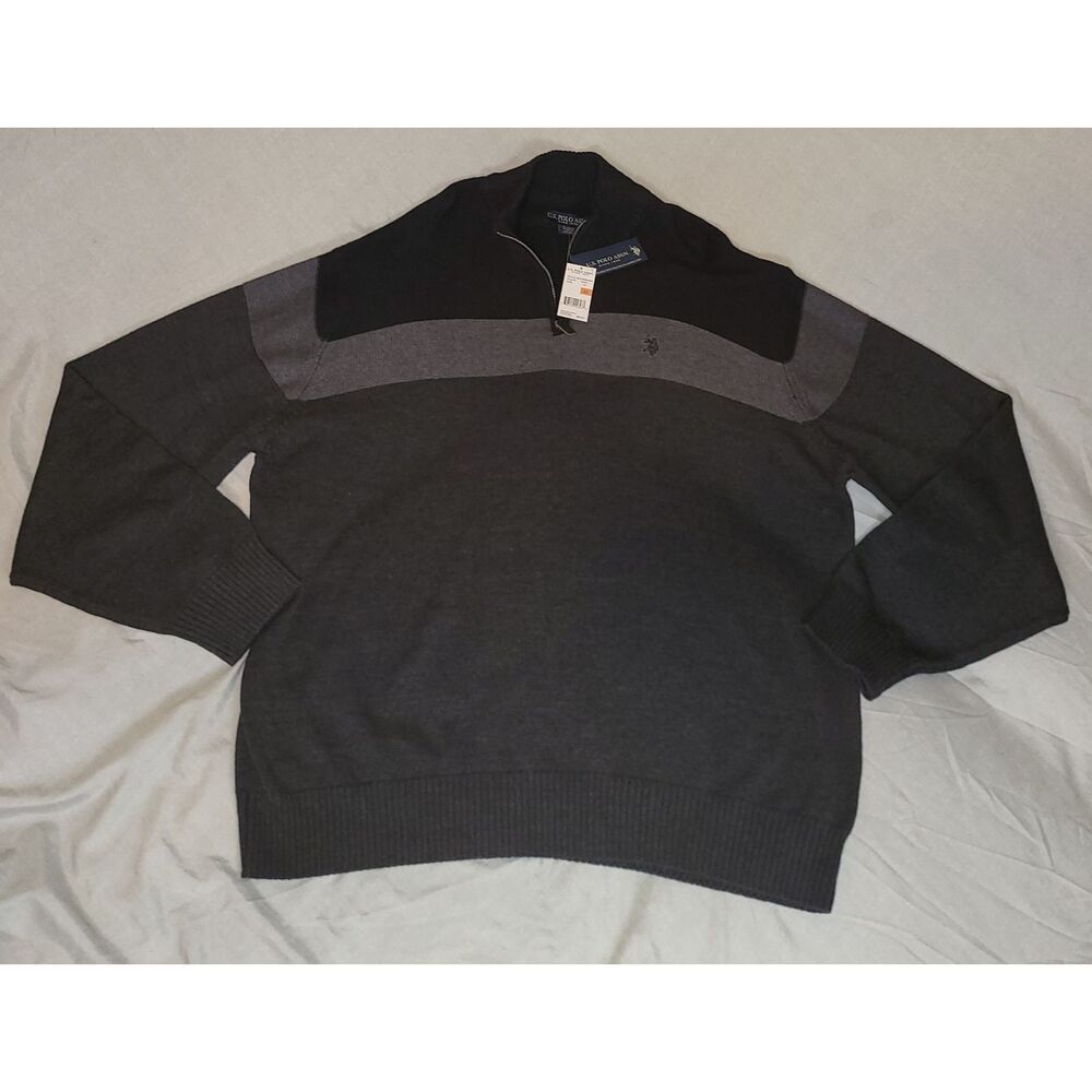 NWT New U.S. Polo Assn. 3x Quarter Zip Black Charcoal Grey Big And Tall Sweater